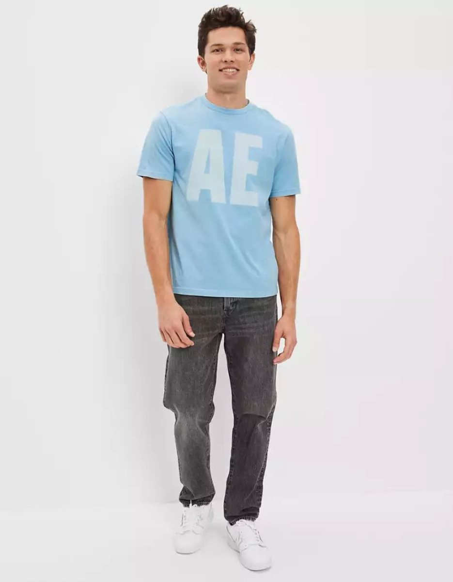 T Shirt Graphique American Eagle AE Super Soft Bleu Homme | EGK-77471210